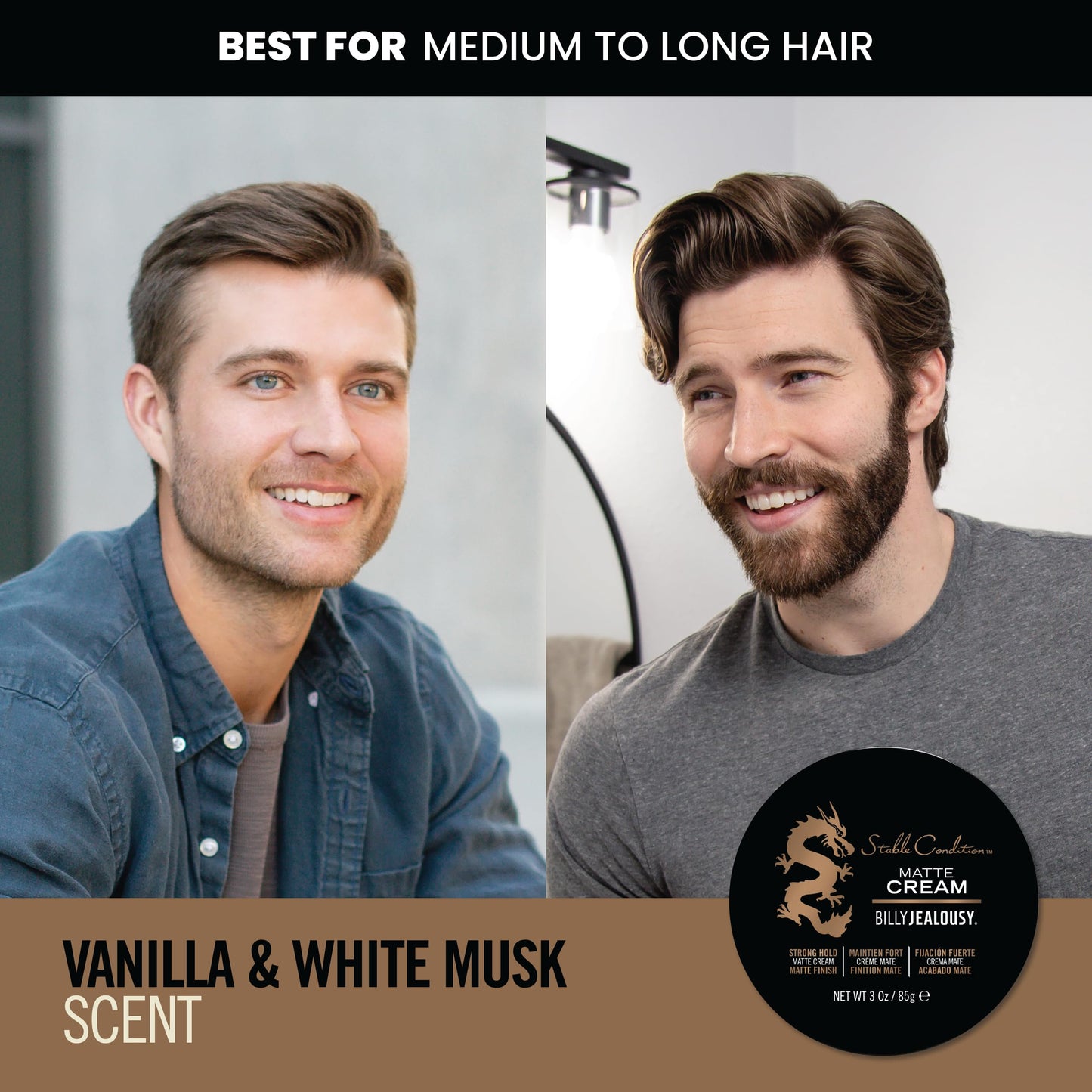 Billy Jealousy Stable Condition Matte Cream for Men with Natural Hold and Matte Finish, Reworkable, Lightweight, Water Based Hair Styling Product
