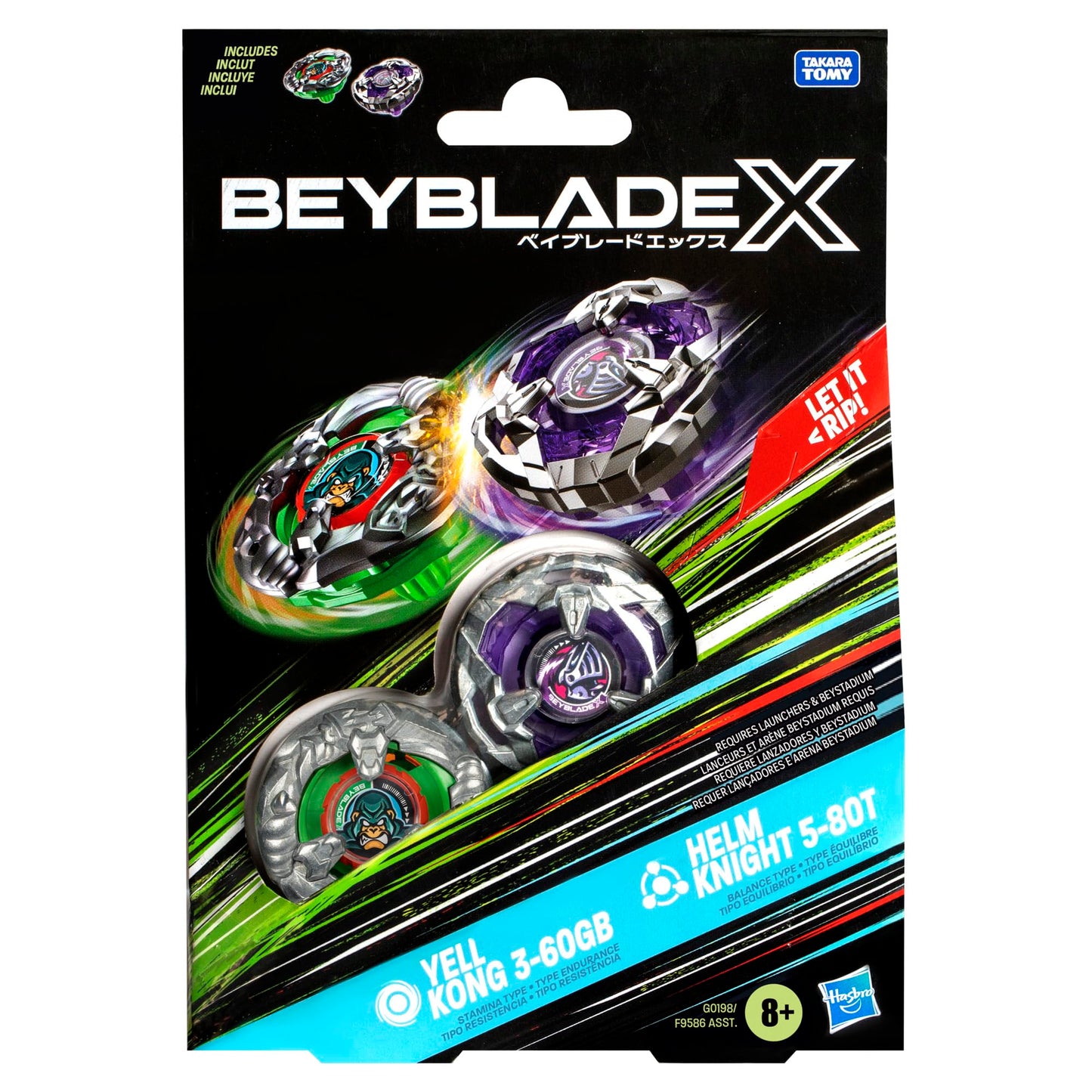 BEYBLADE X Yell Kong 3-60GB and Helm Knight 5-80T Dual Pack Set with 2 Right-Spinning Tops; Battling Top Toys for 8 Year Old Boys and Girls