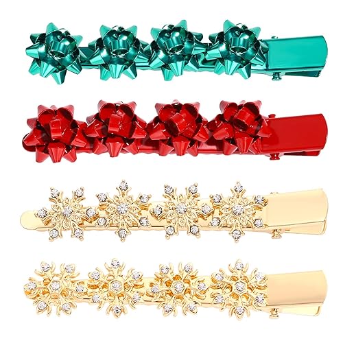 Christmas Hair Clip Hairpin Rhinestone Winter Snowflake Bow Shape Alligator Hair Clip Xmas Holiday Party Hair Barrette Hair Accessories For Woman (Bow
