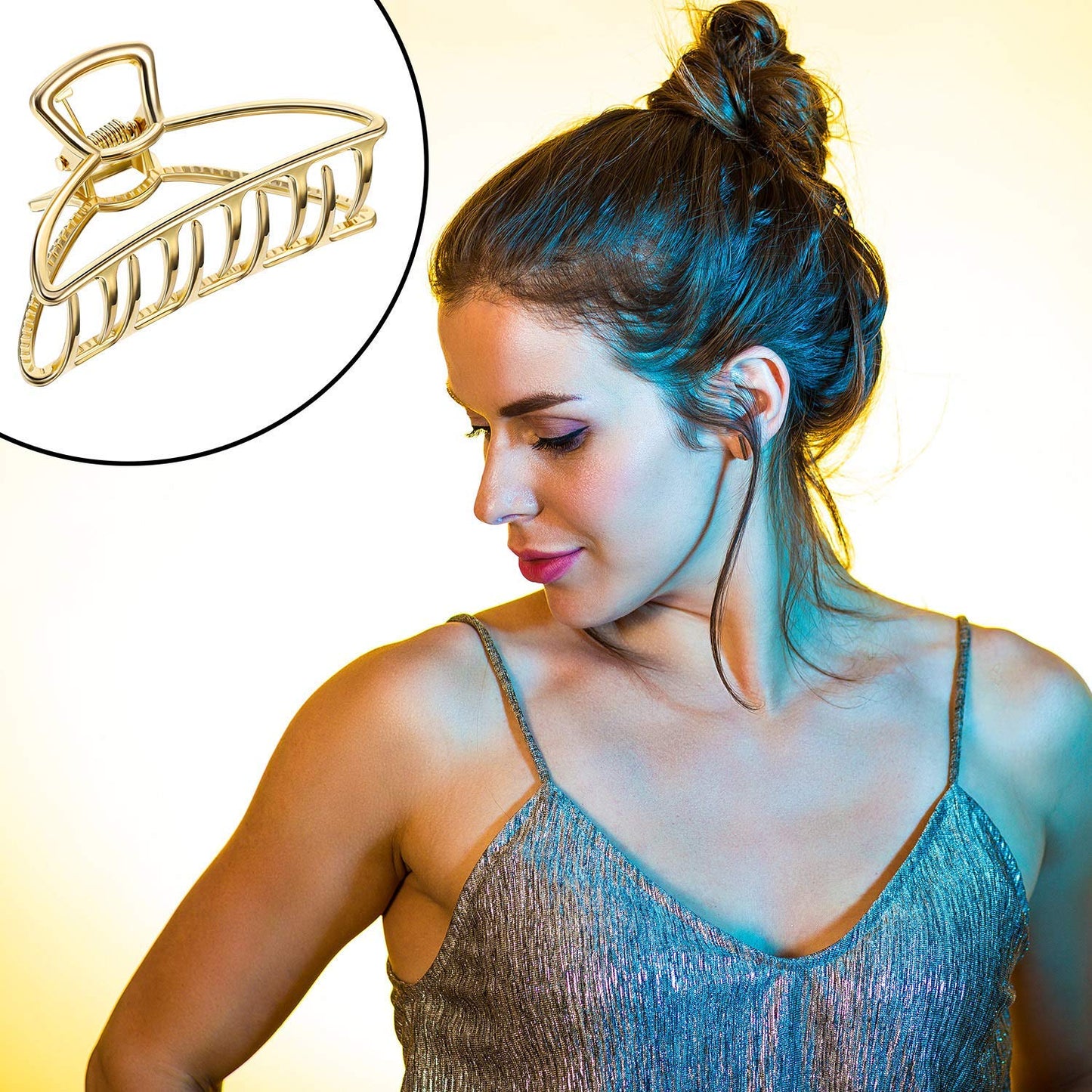 Emoly 3 Pack Large Metal Claw Clips Hollow Non-slip Hair Catch Jaw Clamp for Women Girls Hair Barrette for Fixing Hair (Silver&Gold&Rose Gold)