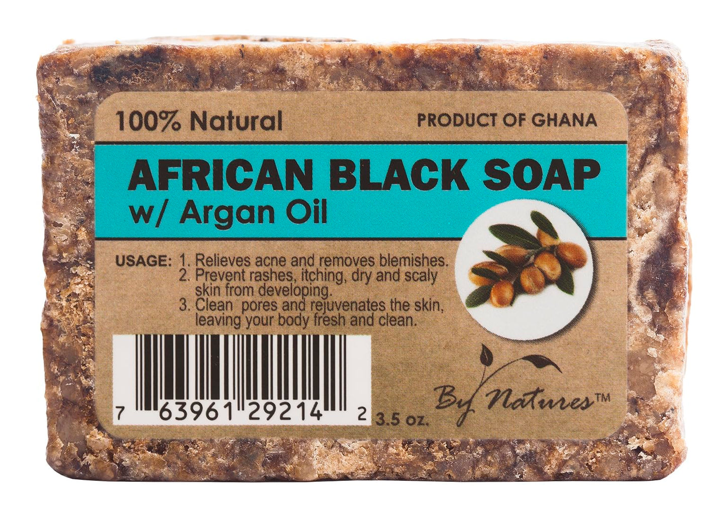 By Natures 100% Natural African Black Soap With Argan Oil 3.5 Oz (Pack of 1)