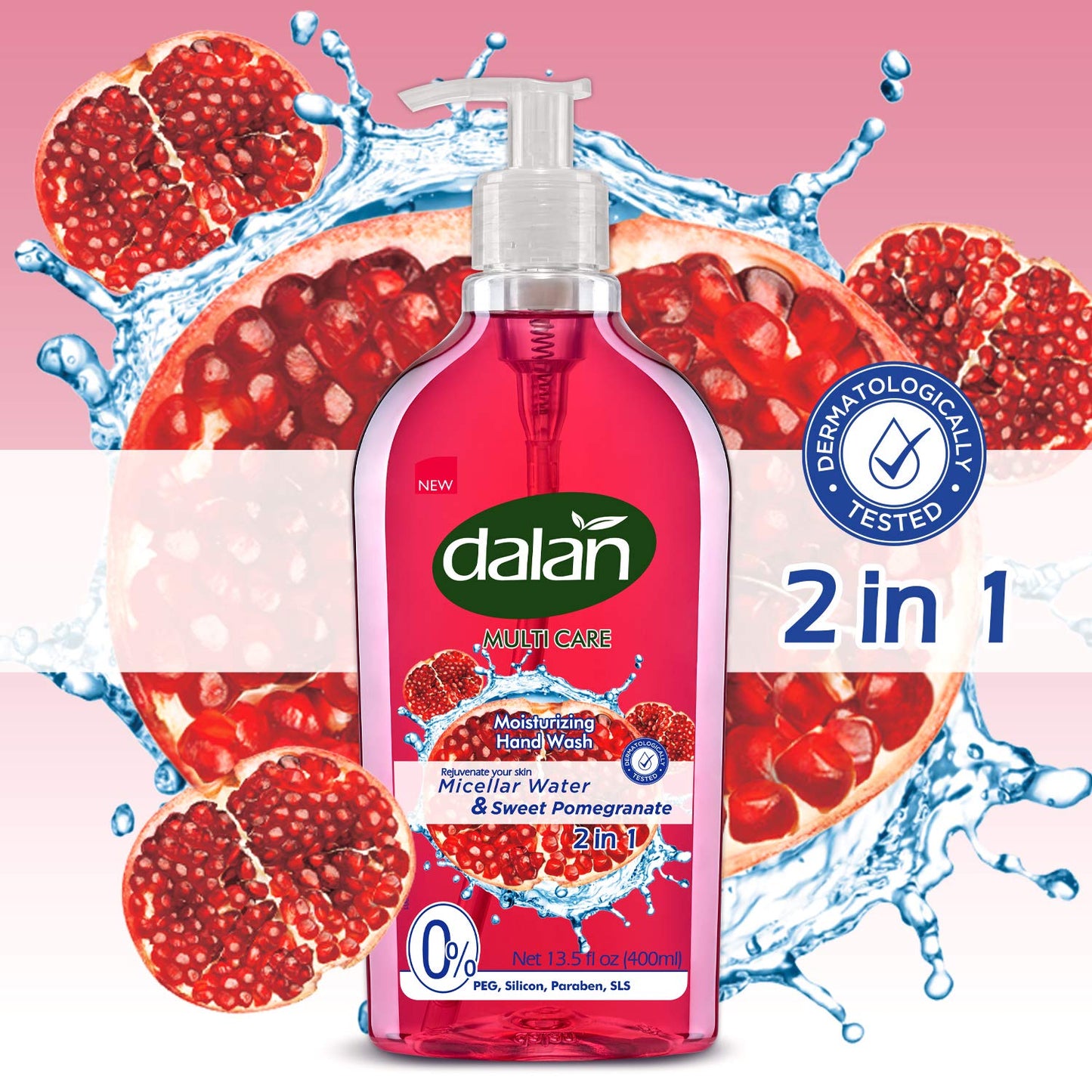 Dalan Sweet Pomegranate Multicare Ultra Moisturizing Liquid Hand Soap for Normal and Dry Hands Fresh Clean and Soft Feeling (13.5 Fl Oz / 400 mL (Pack