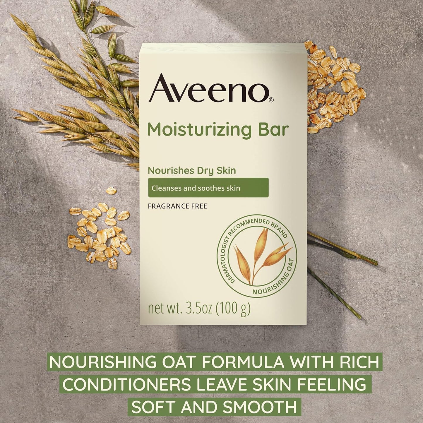 Aveeno Gentle Moisturizing Bar Facial Cleanser with Nourishing Oat for Dry Skin, Fragrance-free, Dye-Free, & Soap-Free, 3.5 oz (Pack of 4)