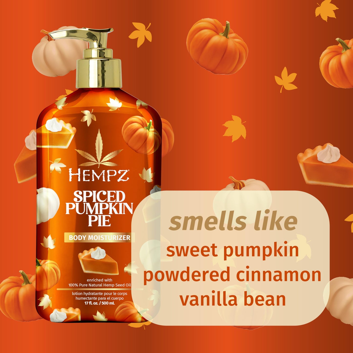 Hempz Spiced Pumpkin Pie Body Moisturizer, Body Lotion, Fall Skin Care for Men & Women, Limited Edition, 17 fl.oz.