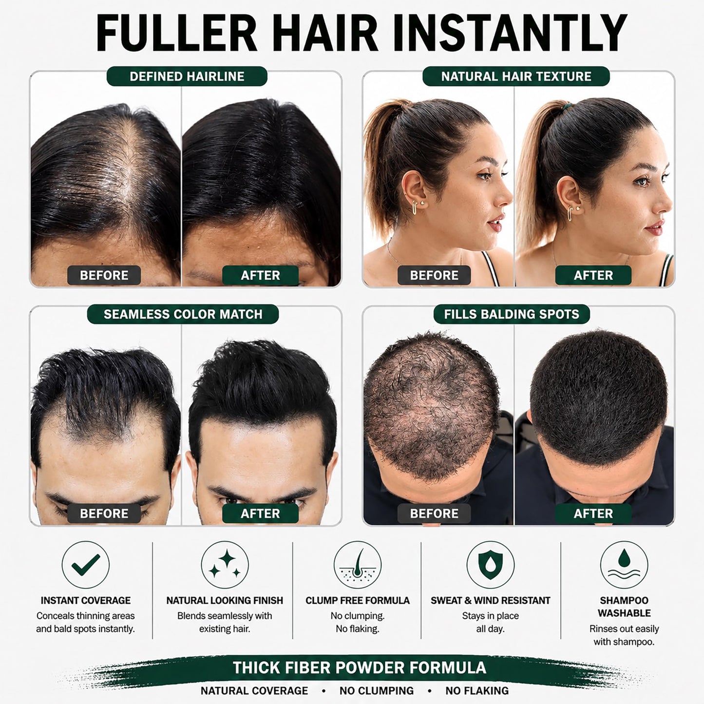 THICK FIBER Hair Fibers for Women & Men with Thinning Hair (Dark Brown) 12g, Hair Loss Concealer, Covers Bald Spots, Hairline & Sparse Areas, Natural Beauty and Personal Care Thick Fiber