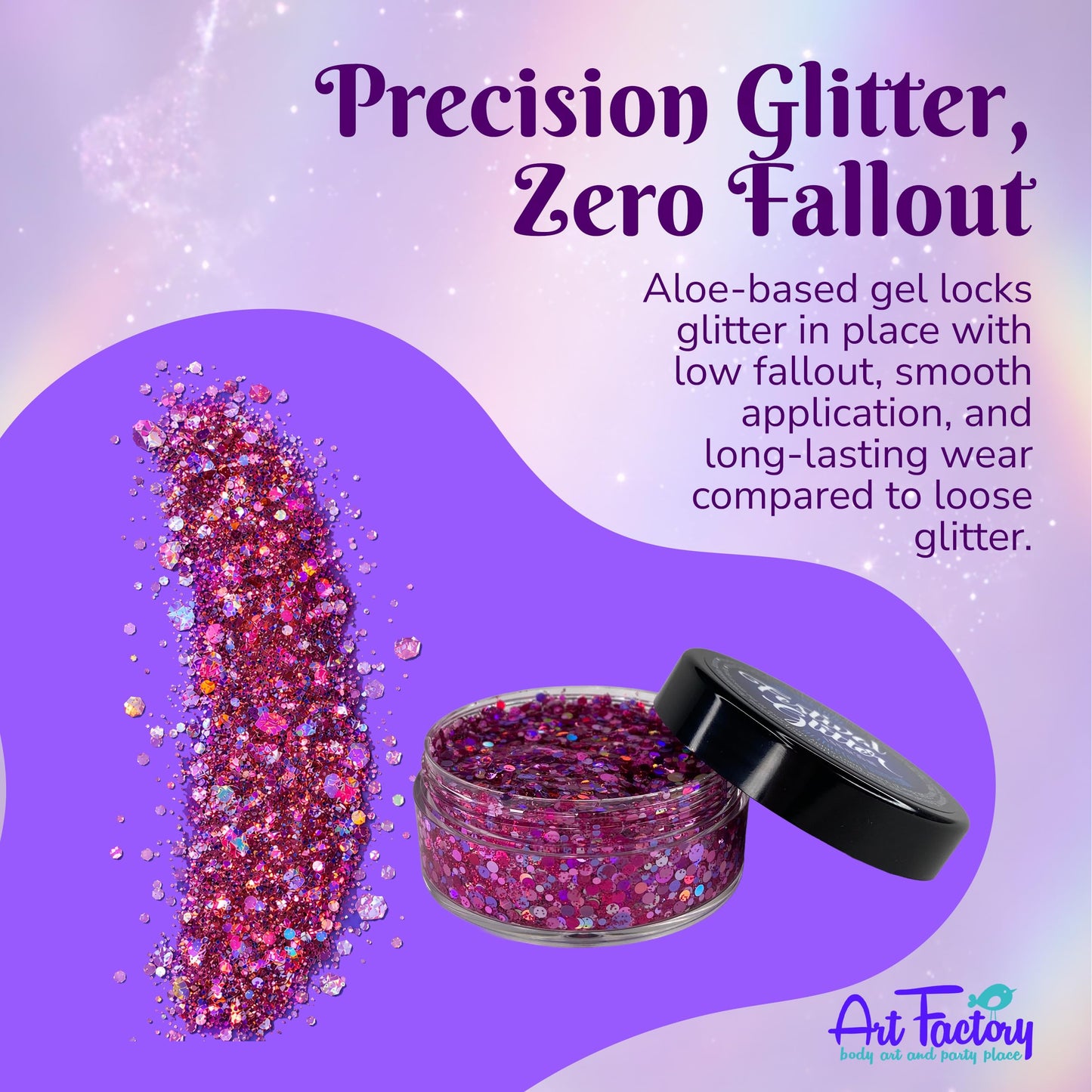 Art Factory Diva Pink Chunky Body Glitter Gel - Holographic & Matte Cosmetic Glitter for Face, Hair & Body - Festival Rave Makeup, Long Wear Hair