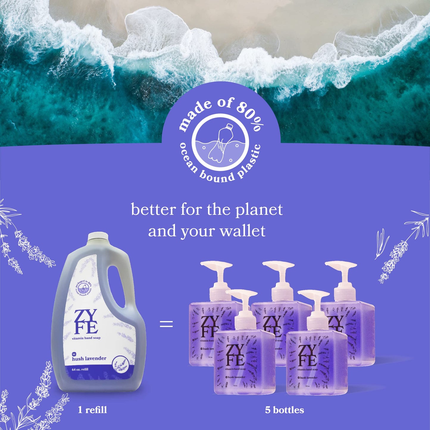 Vitamin Hand Soap - Liquid Hand Soap - Natural Plant Derived Moisturizing Handsoap with Essential Oil Fragrance Hush Lavendar - Soft Hand Wash