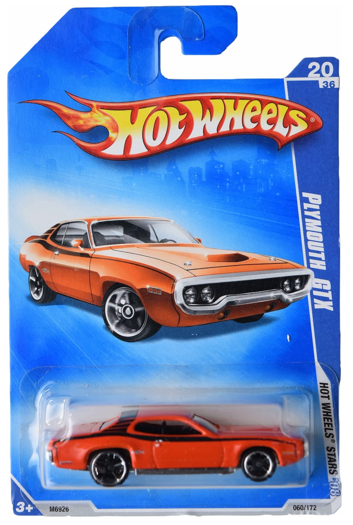 Hot Wheels 2008 All Stars Orange Plymouth GTX w/ Black OH5SPs (20 of 36) #60/196 1:64 Scale