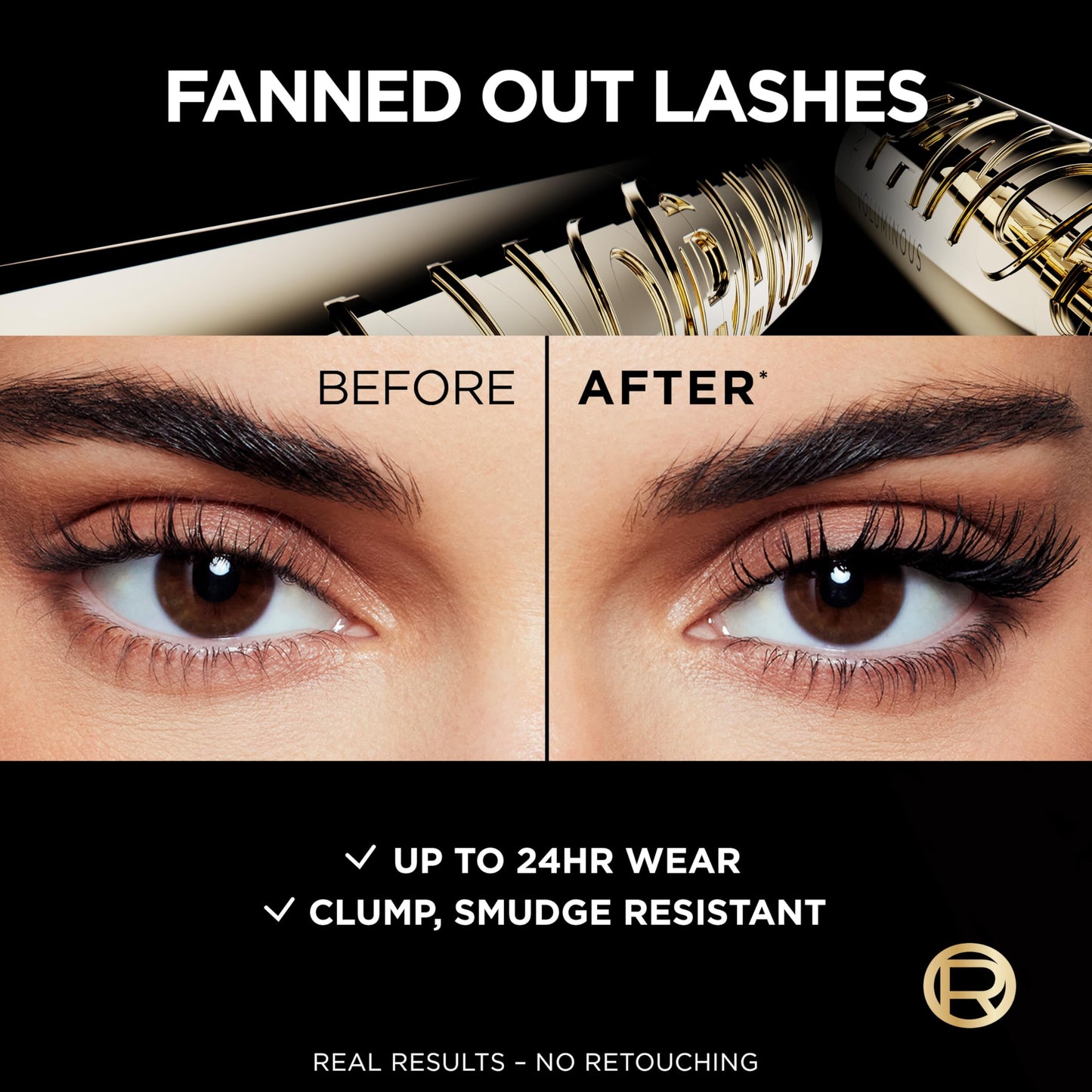 L'Oreal Paris Voluminous Panorama Mascara, Volumizing and Lengthening Mascara, Washable Longwear and Smudge Resistant Make Up, Blackest Black, 0.33 Fl