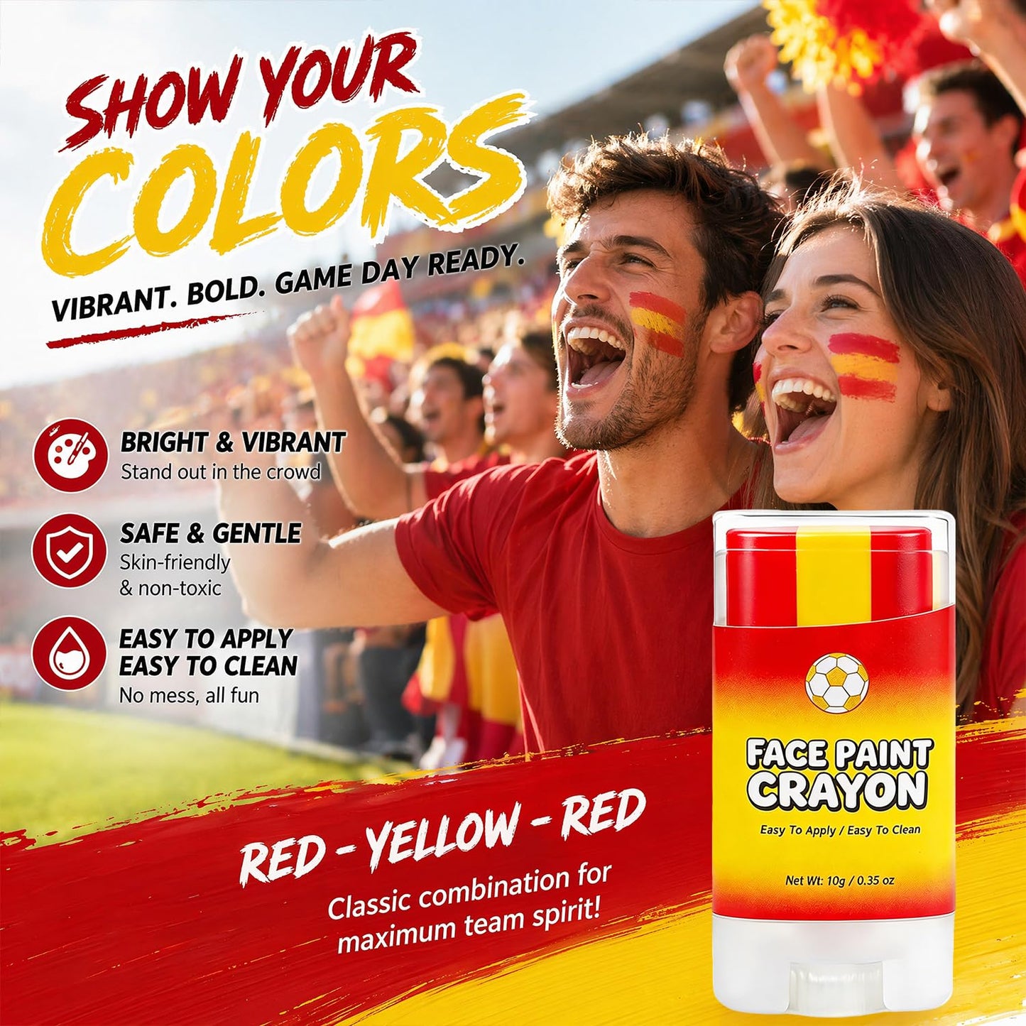 Red Yellow and Red Eye Black, Baseball Face Paint, Spain Softball Face Paint, Brazil World Cup Jersey 2026, Sports Yellow Spain Flag Face Paint Stick Beauty and Personal Care Lulesi