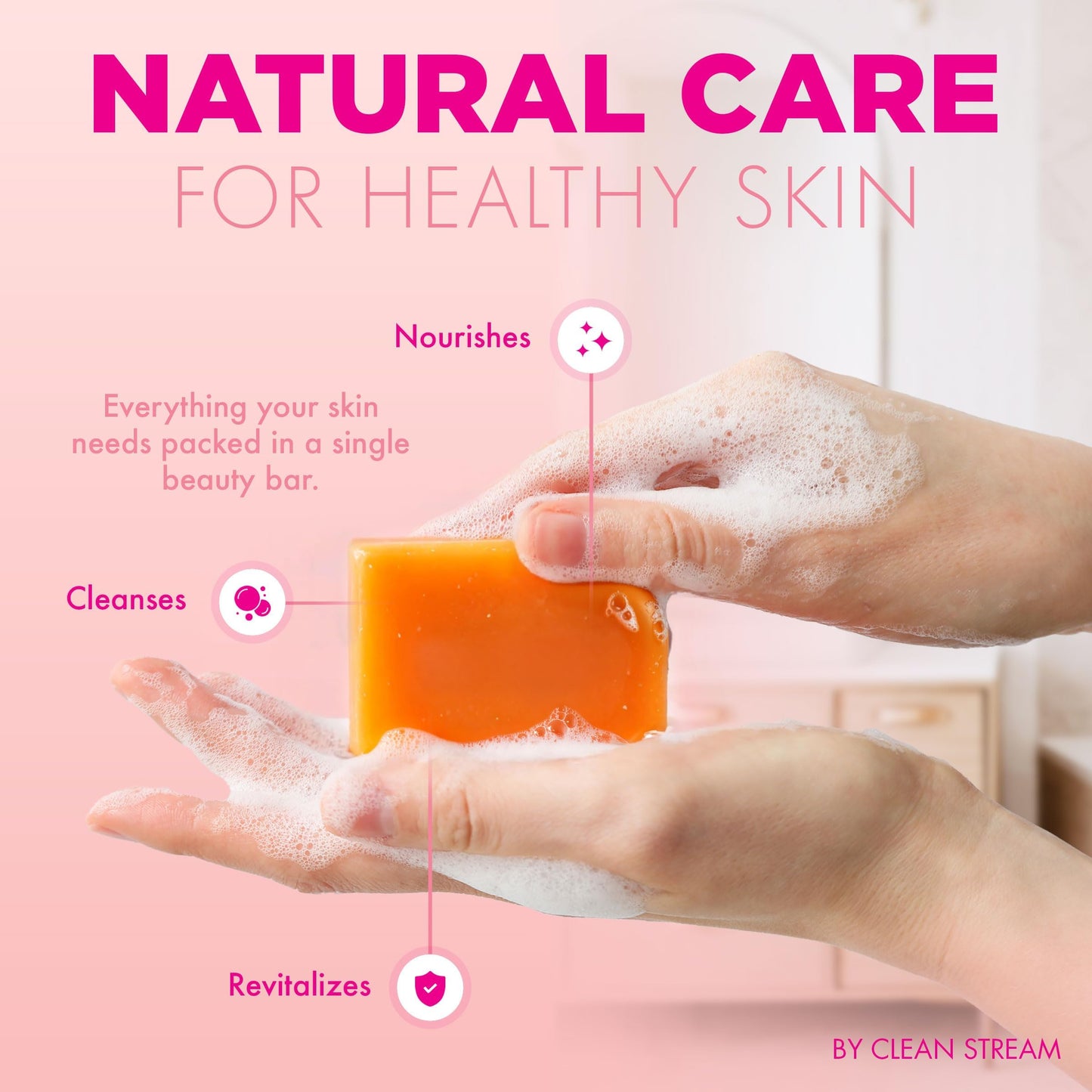 Cleanstream Radiance Soap Bars with Retinol, Vitamin C & Collagen - Gentle Cleanser for Face, Body & Intimate Areas - With Shea Butter, Turmeric