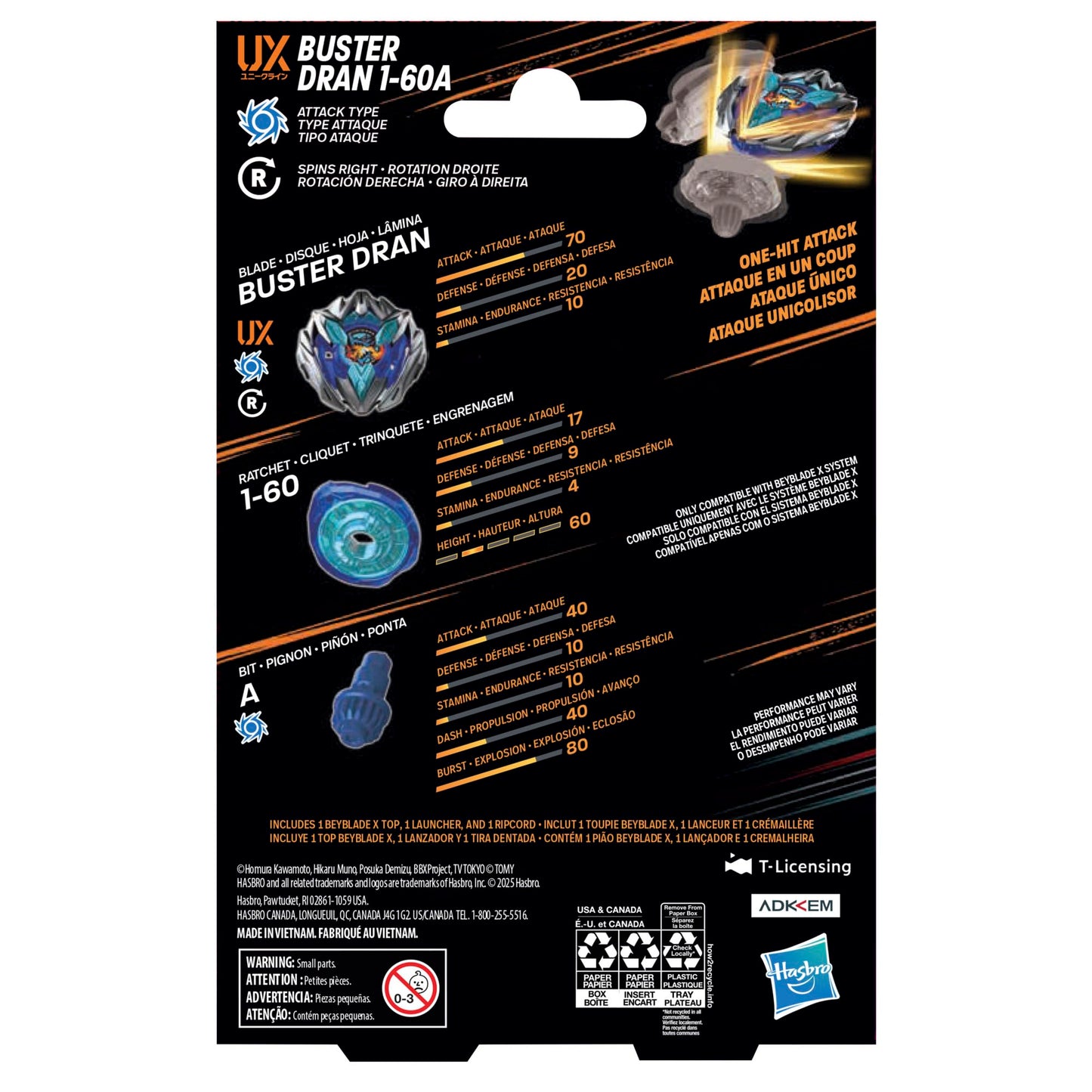 Beyblade X Buster Dran 1-60A UX Starter Pack Set with Attack Type Top and Launcher; Authentic Takara Tomy Battle Tops Games/Toys for Boys and Girls 8+