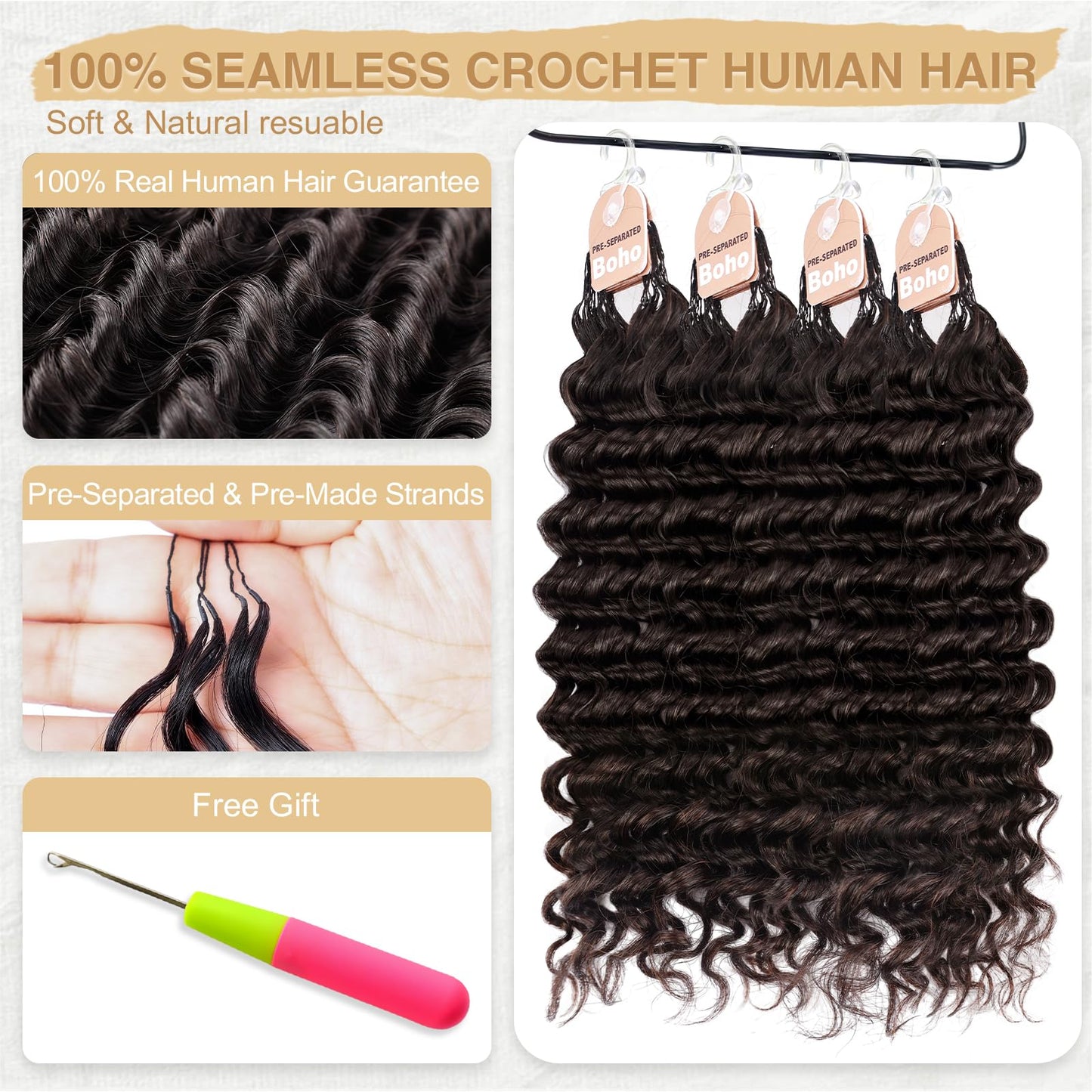 Miracle Knots Crochet Human Hair, Pre-Separated Deep Wave Crochet Hair for Black Women, Easy Install Hook Design, Invisible Natural Look, Lightweight Beauty and Personal Care DRESSMAKER