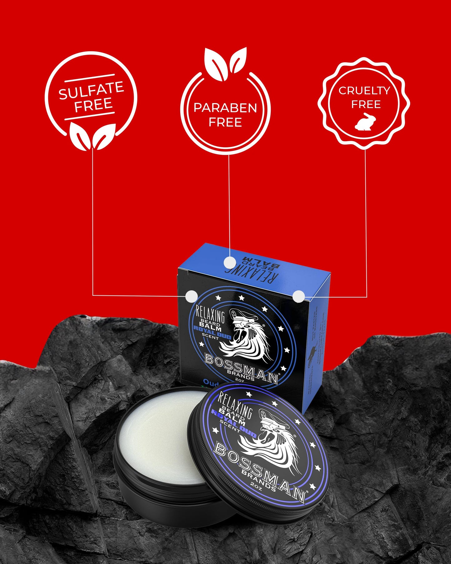 Bossman Relaxing Beard Balm for Men (Royal Oud Scent) - Tames, Relaxes, Thickens & Softens for Ultimate Beard Care - Made in USA