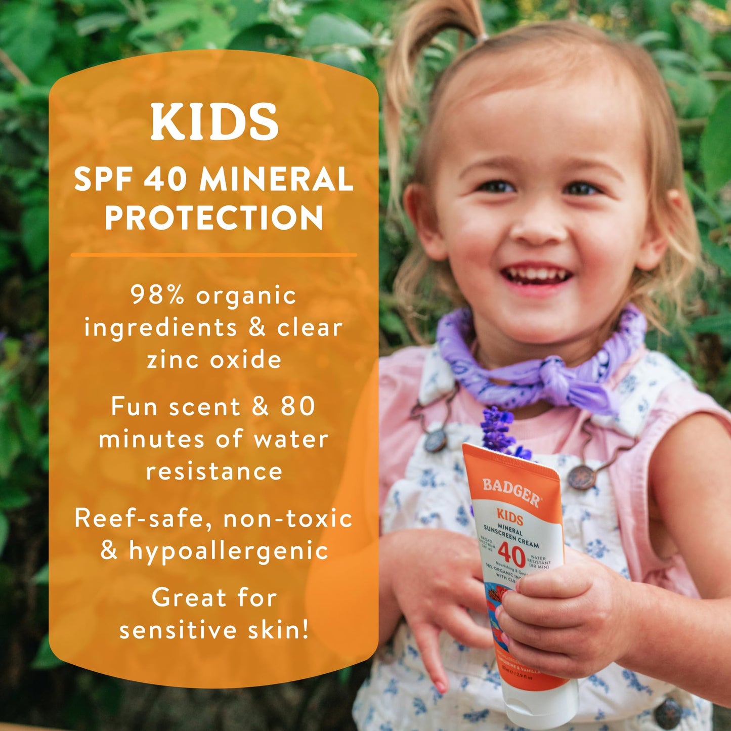 Badger Kids Mineral Sunscreen Cream SPF 40, 98% Organic Ingredients, Zinc Oxide Sunscreen for Kids Face & Body, Water Resistant, Reef Friendly, Hawaii Beauty and Personal Care Badger