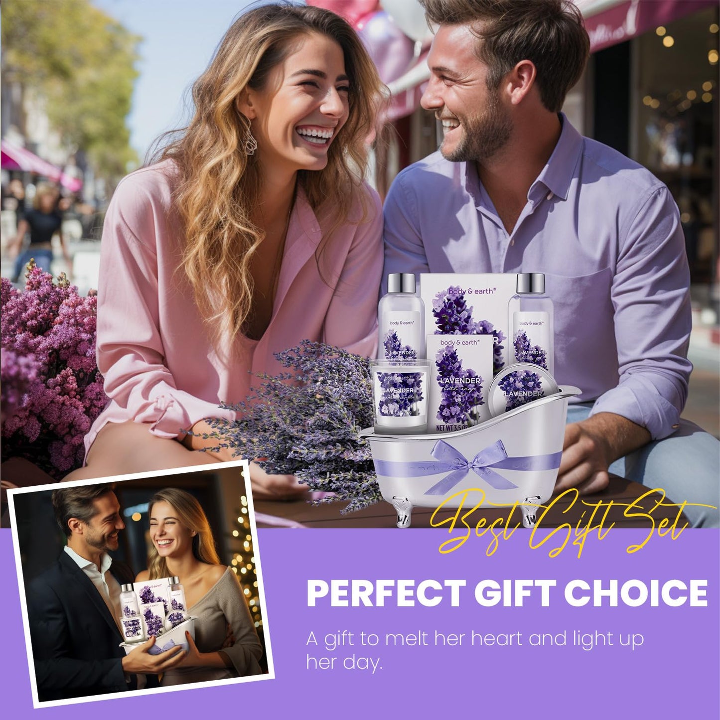 Gift Set for Women Body & Earth Gifts Set Lavender Gift Baskets For Women Bath Sets with Bubble Bath Body Lotion Scented Candle Mother‘s Day Gifts