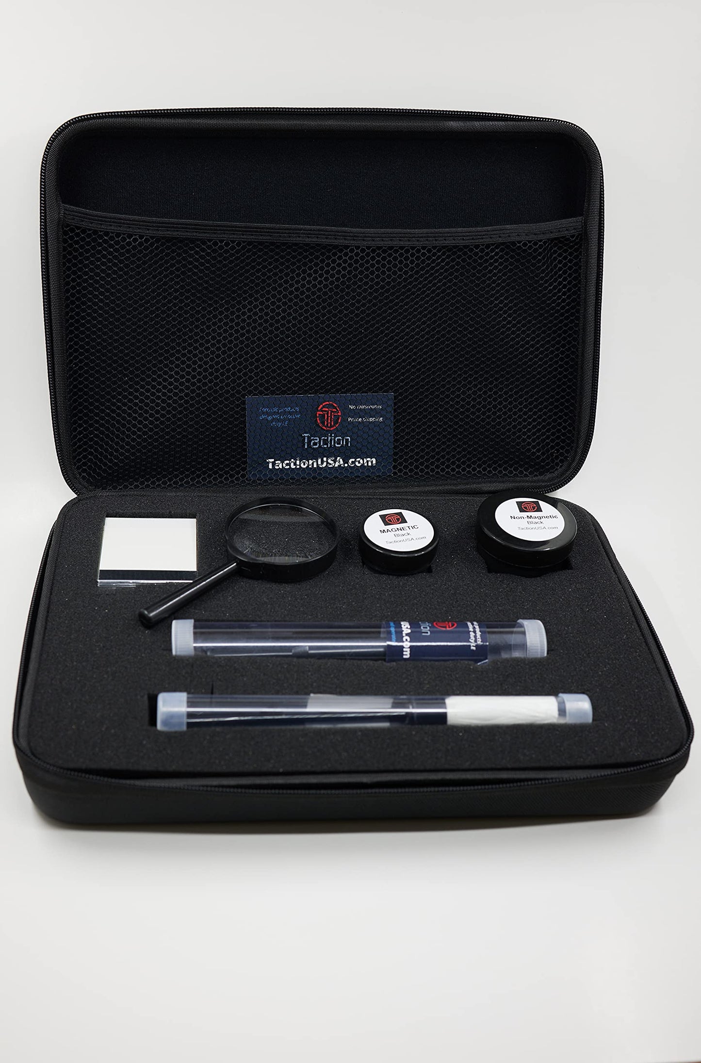 Taction Basic Detective Kit | Carry Case with Fingerprint Brushes, Powders, Hinge Lifts & Magnifying Glass | CSI Forensic Starter Set