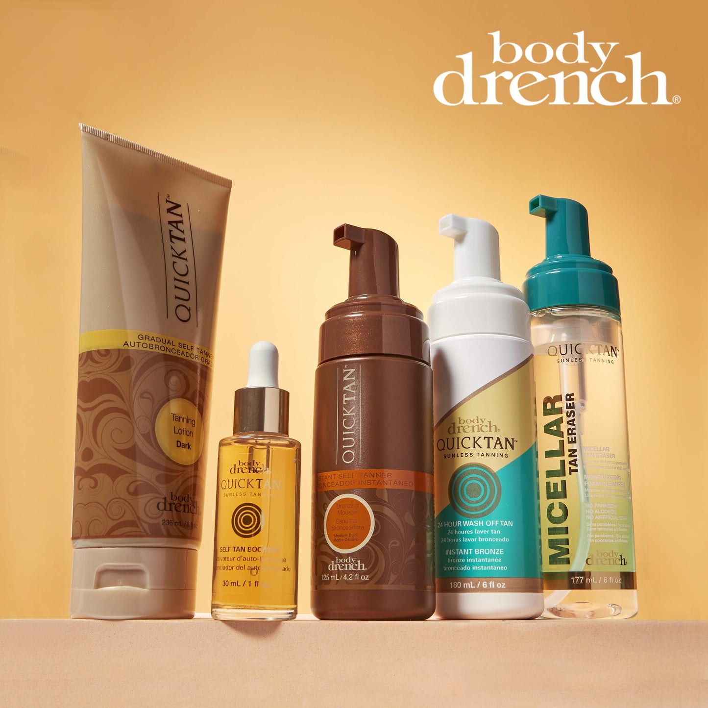 Body Drench QuickTan Instant Self Tanner Spray 6 oz – Salon-Quality Medium/Dark Bronzing, Streak-Free, Tinted Formula, 1-Pack