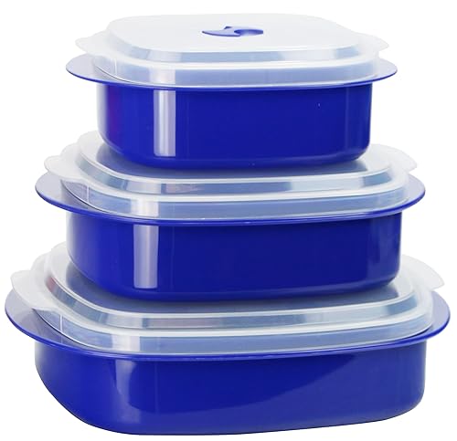 Reston Lloyd Nesting Microwave Containers, Set of 3, Adjustable Steam Vents, Airtight, Meal Prep, Durable BPA-Free Plastic- Freezer & Dishwasher…