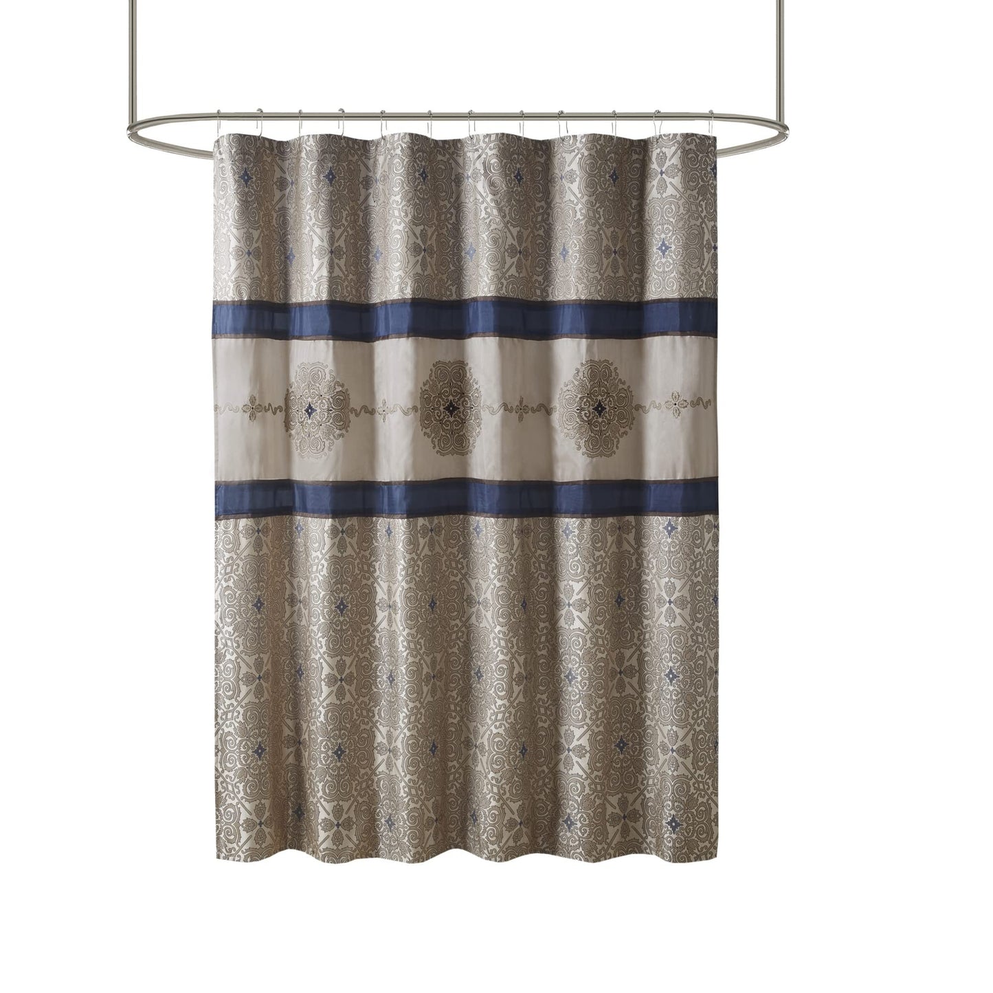 Madison Park Donovan Shower Curtain, Embroidered Jacquard Weave Design, Traditional Bathroom Décor, Machine Washable, Fabric Privacy Screen, 72x72…