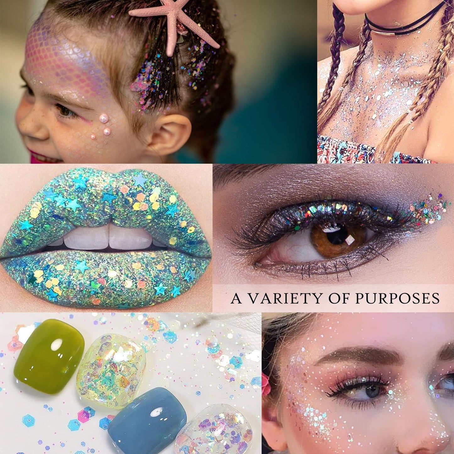 Ownest 12 Colors Holographic Chunky Glitter Gel Set, Christmas Party Makeup Face Body Eye Lips Hair Nail Cosmetic Festival Chunky Glitter Eyeshadow
