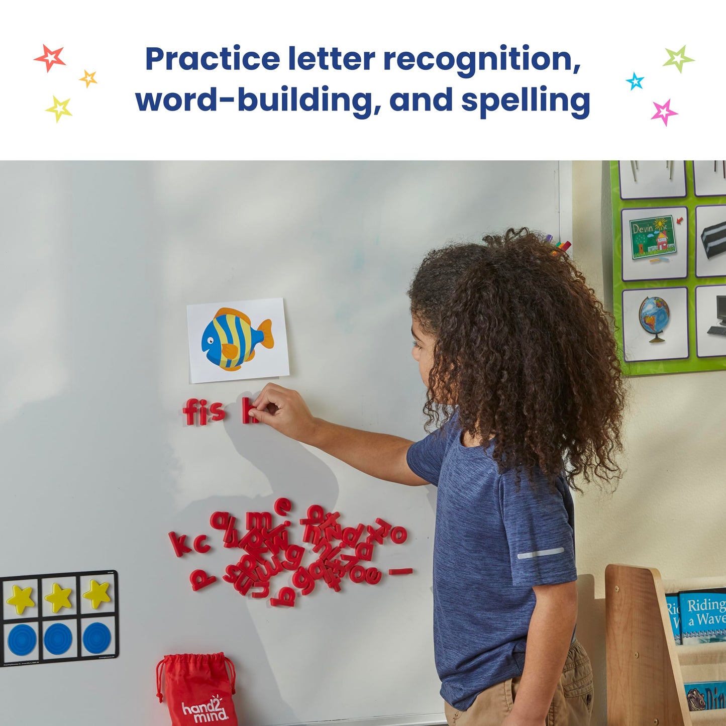 hand2mind Rainbow Lowercase Magnetic Letters – Set of 6 Plastic Alphabet Magnets for Kids, Classroom, Kindergarten Word Building & Learning