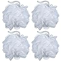 iboodi 60g/pcs White Mesh Bath Sponge Pouf Shower Loofahs Shower Puff Pack of 4 (White)