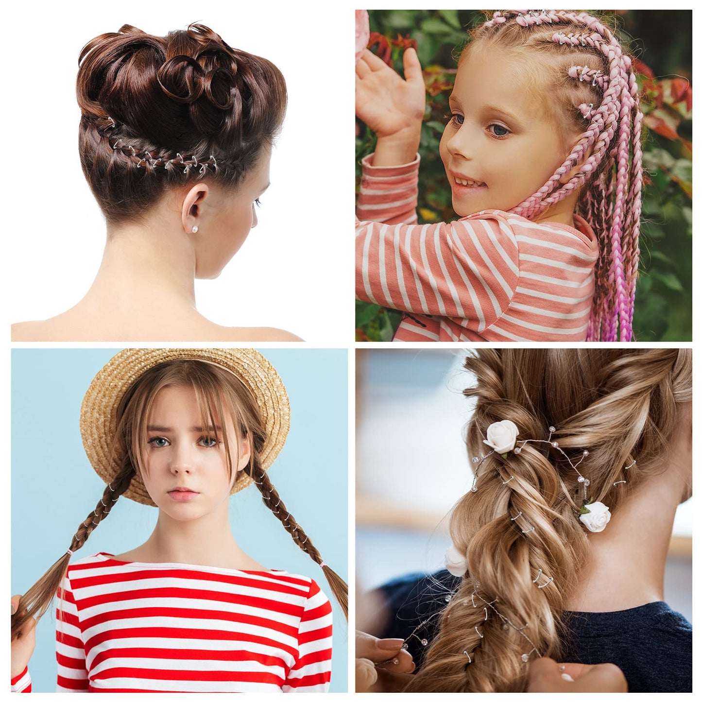 100 Pieces Hair Rings for Braids and Dreadlocks, Silver Braid Hair Loop Clip and Hoops, Hip-Hop DIY Headband Accessories (Silver)