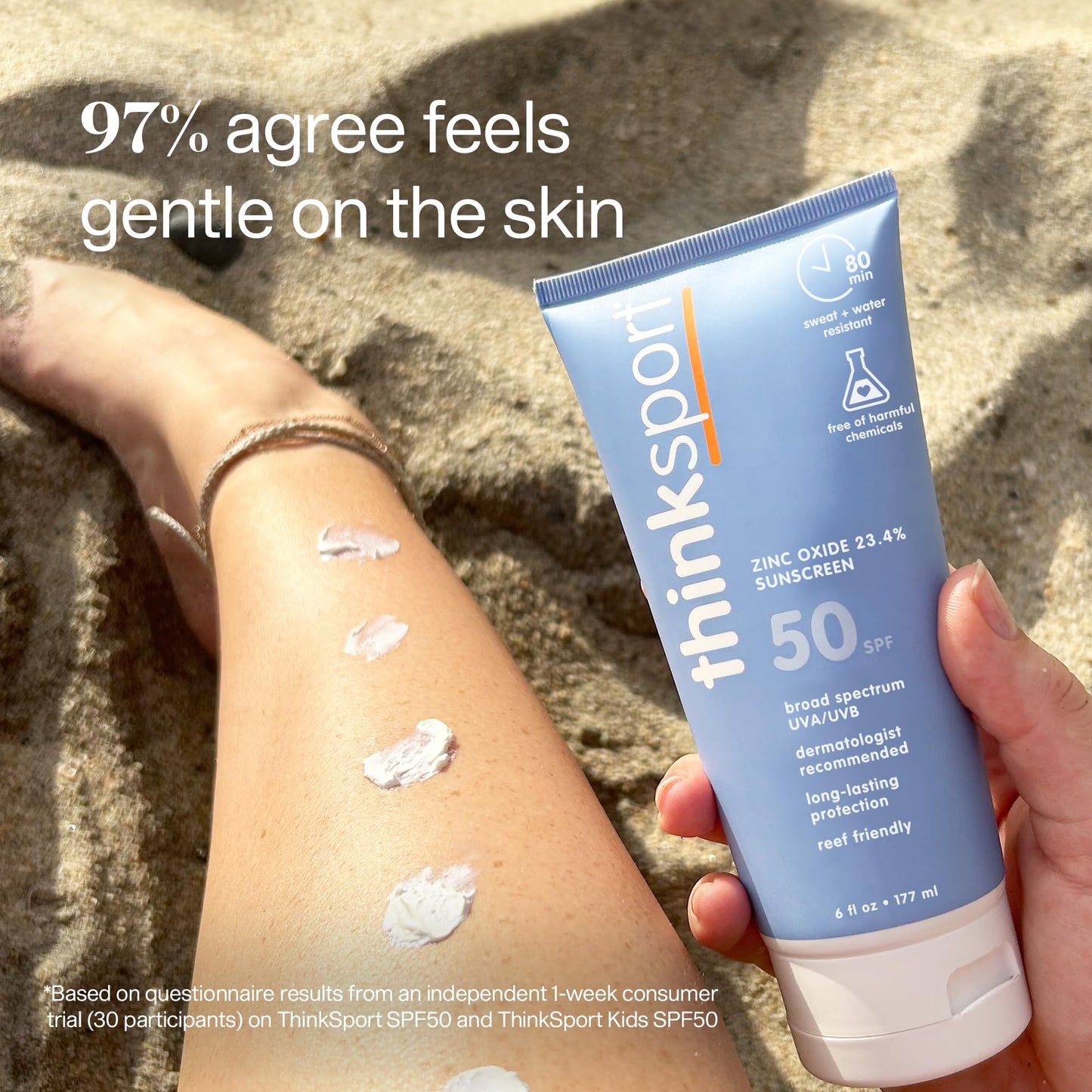 Thinksport SPF 50+ Mineral Sunscreen with Zinc Oxide, 6 Fl Oz - Safe, Natural Sunscreen Lotion for Sports & Active Use, Water Resistant Reef Safe