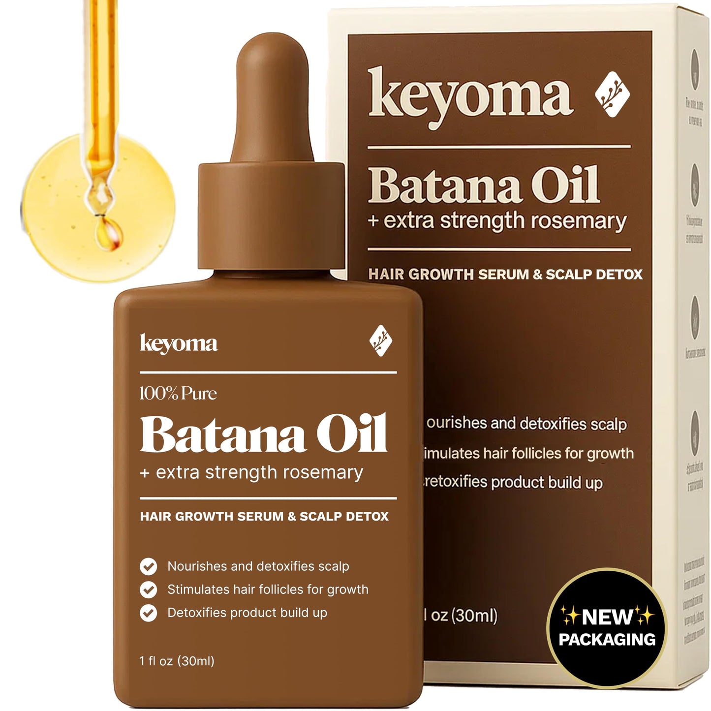 Keyoma Batana Oil for Hair Growth with Rosemary: Nourish & Detox Scalp for Thicker, Stronger, Longer Hair - 100% Organic Batana Oil from Honduras