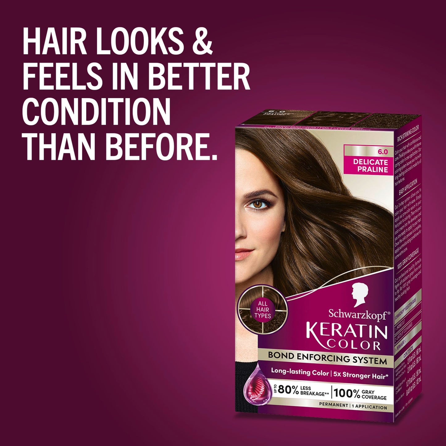 Schwarzkopf Keratin Permanent Hair Dye Cream, 6.0 Delicate Praline, Professional Quality Color for Up to 100% Gray Coverage, Bond Enforcing System Beauty & Personal Care Schwarzkopf