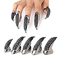 10 Pcs Halloween Costume Fake Finger Claws - Gothic Punk Cosplay Nail Rings - Sparkling Crystals Paved Party Accessories for Girls Women Men - Witch
