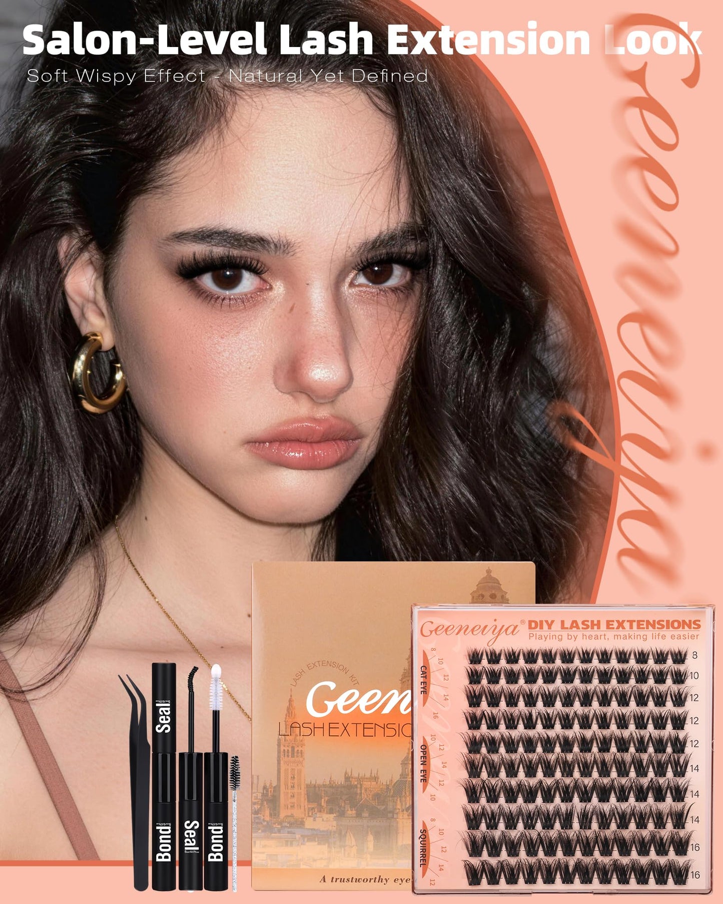 Geeneiya Fluffy Lash Clusters Kit Wispy Eyelash Clusters Kit, 8-16MM Natural Lashes Clusters Kit, C Curl Cluster Eyelash Extensions, DIY Lash Beauty and Personal Care Geeneiya