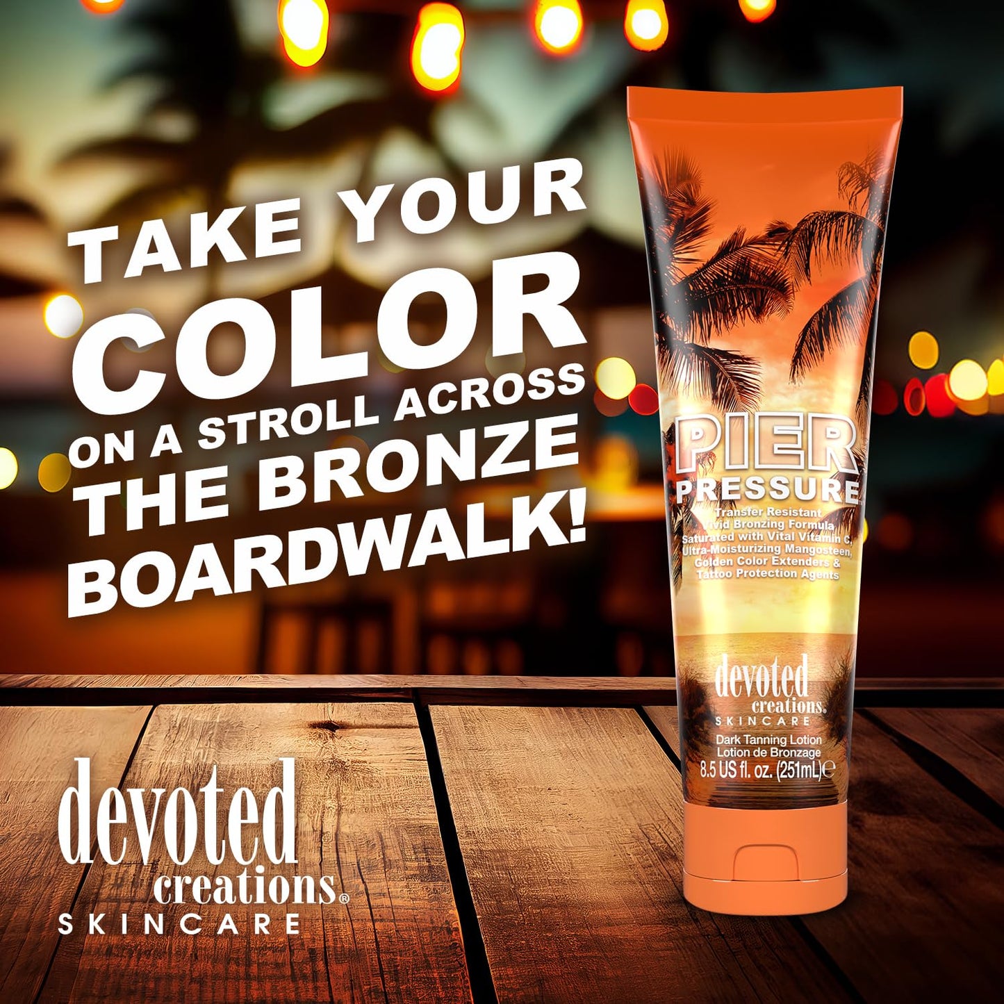 Devoted Creations Pier Pressure | Transfer Resistant Vivid Bronzing Ultra-Moisturizing Dark Tanning Lotion