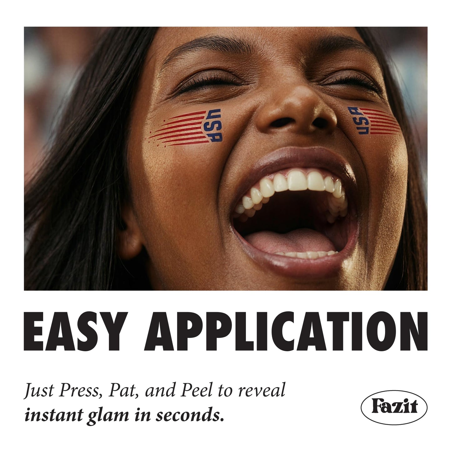 Fazit US Soccer Stripes - Red, Blue & Silver Glitter Makeup Patches - Waterproof & Sweat-proof Face Stickers - Long-Lasting Game Day Glam, USA Spirit