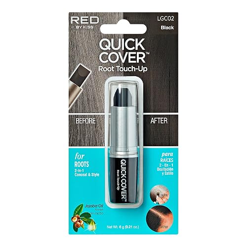 RED by Kiss Quick Cover Root Touch Up Stick, Water-Resistant Temporary Gray Hair Concealer with Brush for Roots and Beard, Long-Lasting Coverage, Easy