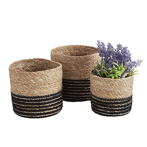 47th & Main Creative Brands Cylinder Basket Set, Small, Seagrass- Black Stripe, Set of 3