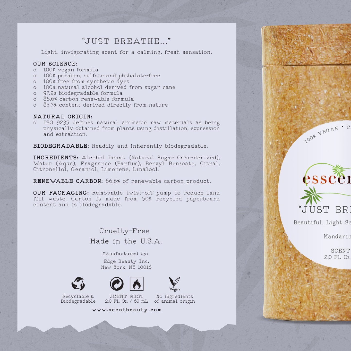ESSCENTIALS Just Breathe Fragrance Mist by Scent Beauty - Beautiful and Light Spray Fragrance from Nature - Vegan and Non-Toxic Mist Featuring Notes Beauty & Personal Care ESSCENTIALS