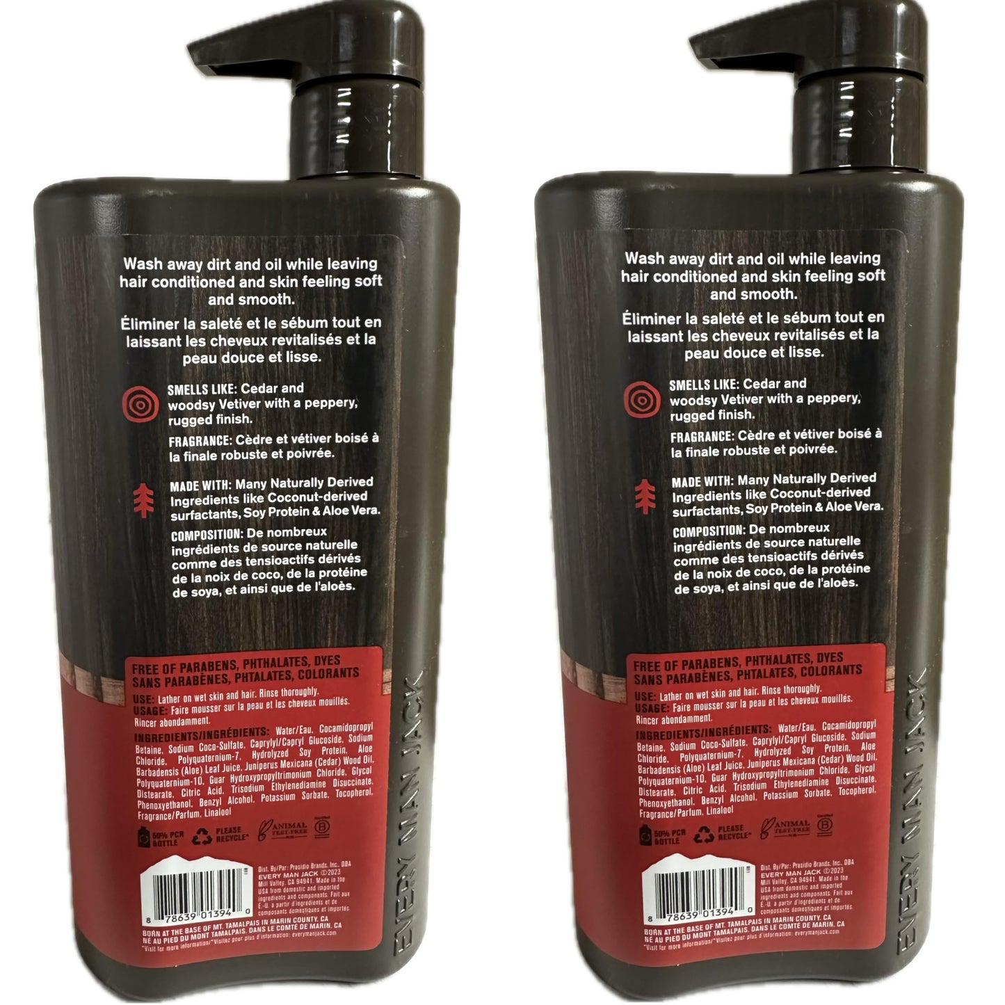 Every Man Jack 3-in-1 All Over Wash - Cedarwood |Twin Pack - 2 Bottles Included | Naturally Derived, Parabens-free, Pthalate-free, Dye-free