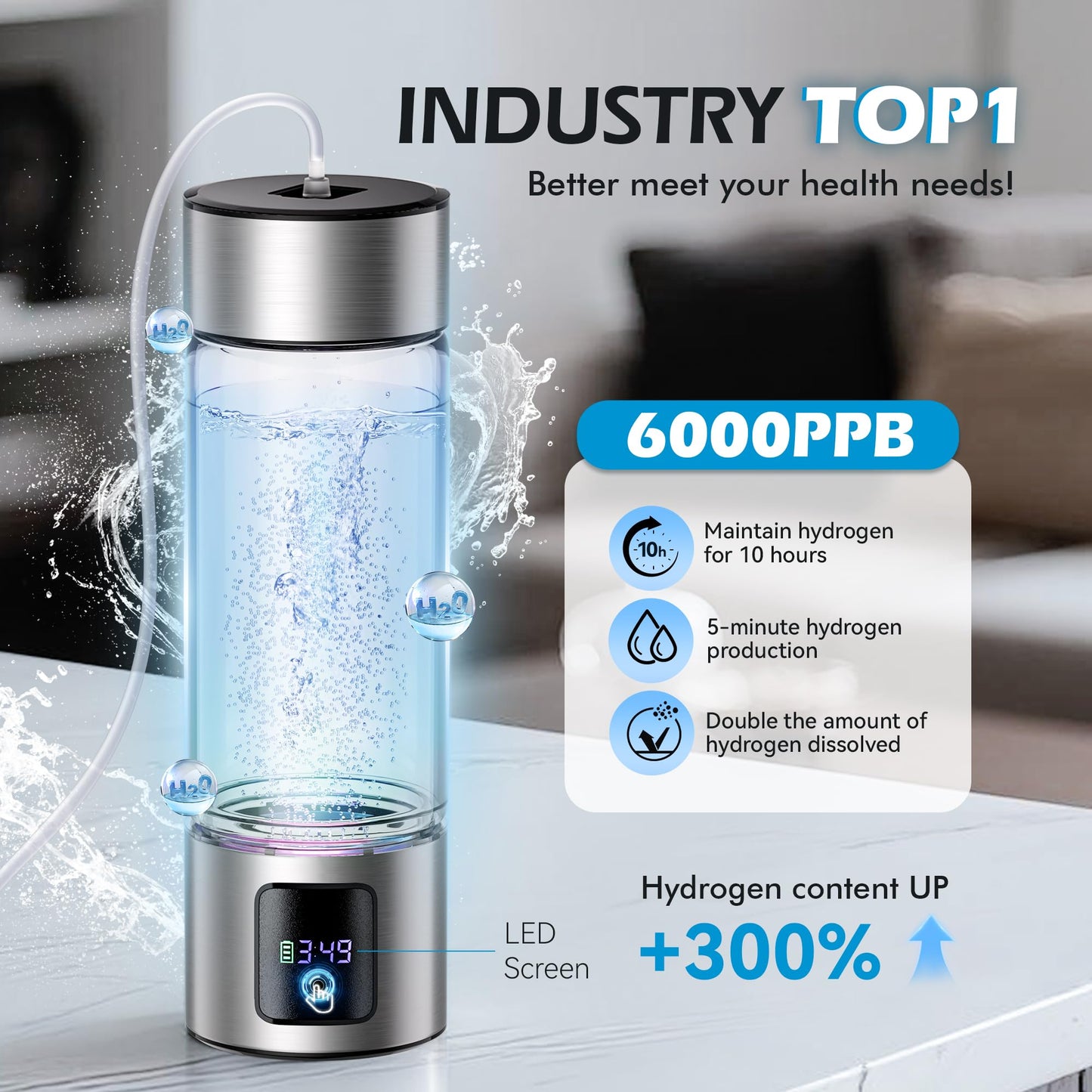 Upgrade 3-in-1 Hydrogen Water Bottle Generator with Display - Industry TOP - 24-Hour Hydrogen Lock | 0 Chlorine & 0 Ozone | 100% Leak-Proof Seal…