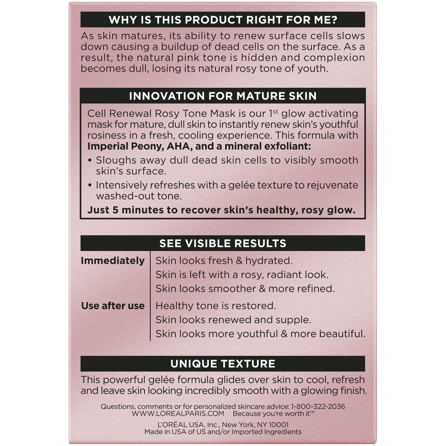 L'Oreal Paris Skincare Age Perfect Rosy Tone Face Mask With Aha and imperial peony for Rosy, Radiant Skin, 1.7 Oz