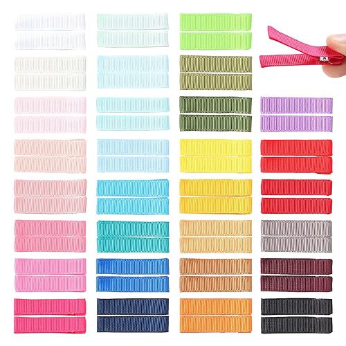 Cinaci 60 Pack/30 Pairs 5 CM 2 Inch Solid Plain Grosgrain Ribbon Cloth Fabric Covered Fully Lined DIY Metal Alligator Hair Clips Duckbill Barrettes