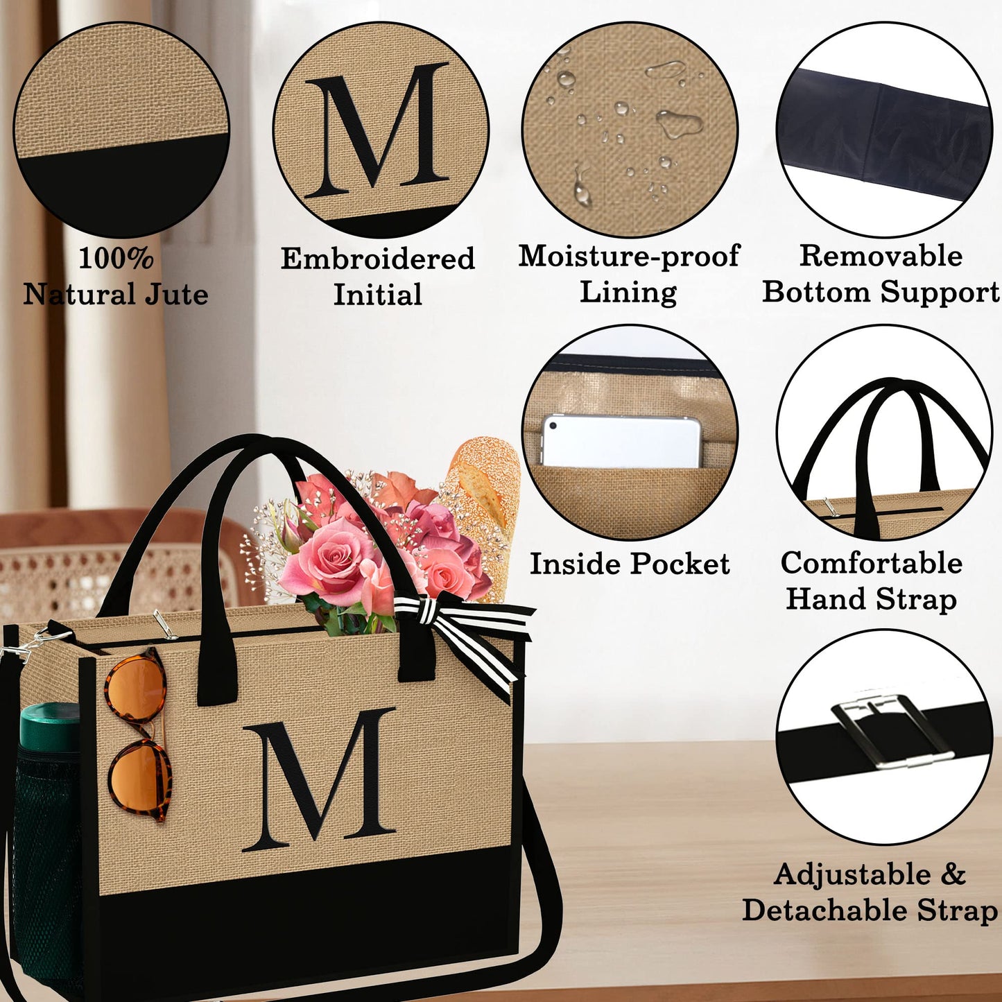 Yoolife Gifts For Women - Birthday Personalized Gift Mom Sister Teacher, K Initial Tote Bag, Her, Friend Wife
