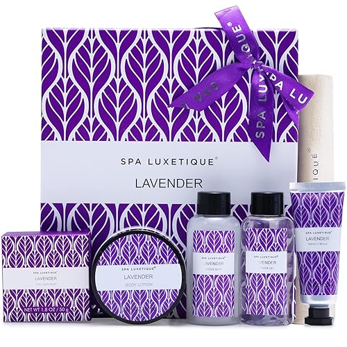 Spa Luxetique Lavender Spa Set, Bath Set for Women Gift, Relaxing Home Spa Kits Includes Body Lotion, Shower Gel, Bubble Bath, Hand Cream, Birthday