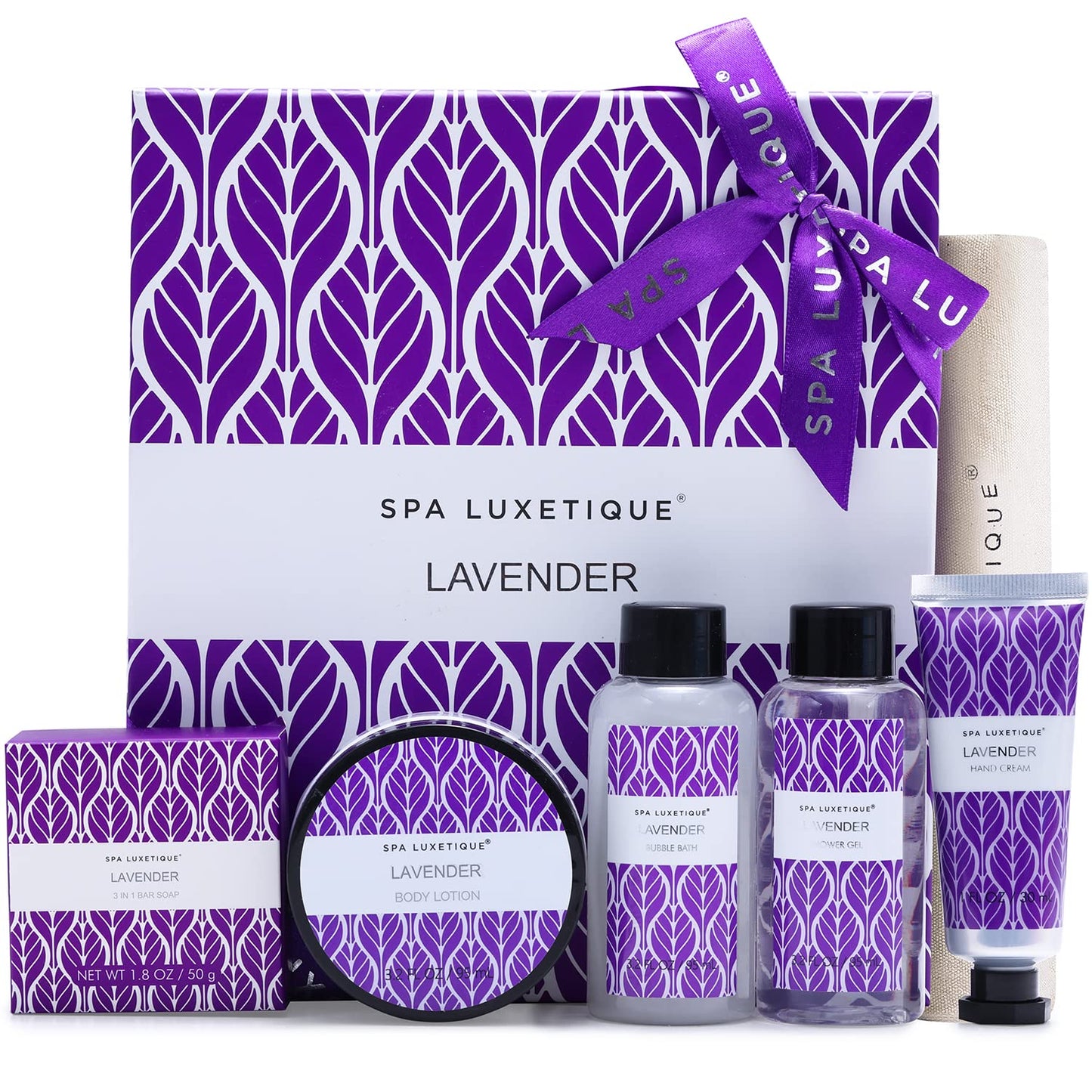 Spa Luxetique Lavender Spa Set, Bath Set for Women Gift, Relaxing Home Spa Kits Includes Body Lotion, Shower Gel, Bubble Bath, Hand Cream, Birthday