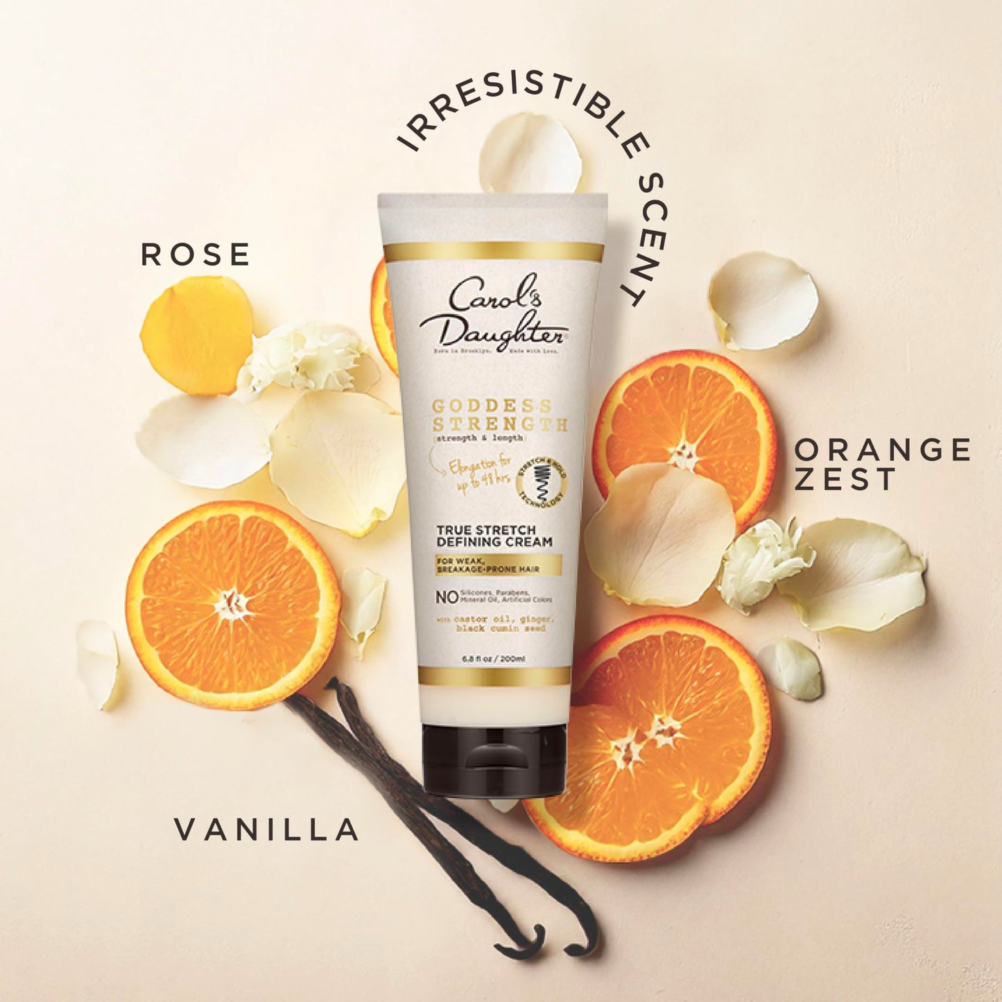 Carol's Daughter Goddess Strength True Stretch Defining Hair Cream For Waves, Coils and Curls, Curl Defining Cream with Castor Oil, 6.8 Fl Oz