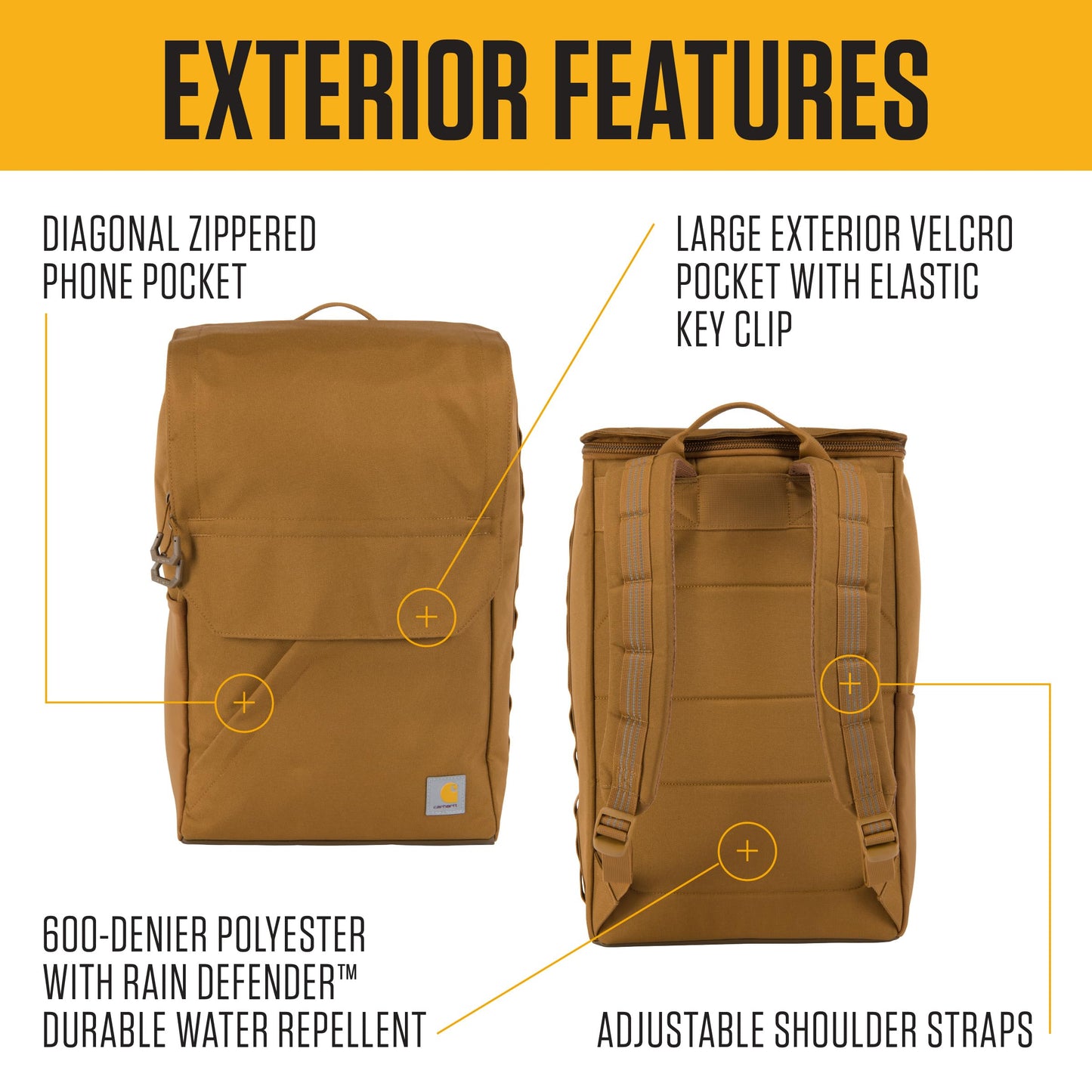 Carhartt 21L Top-Load Backpack, Durable Water Resistant Coated Canvas Base W/ 17" Laptop Sleeve, Carhartt Brown