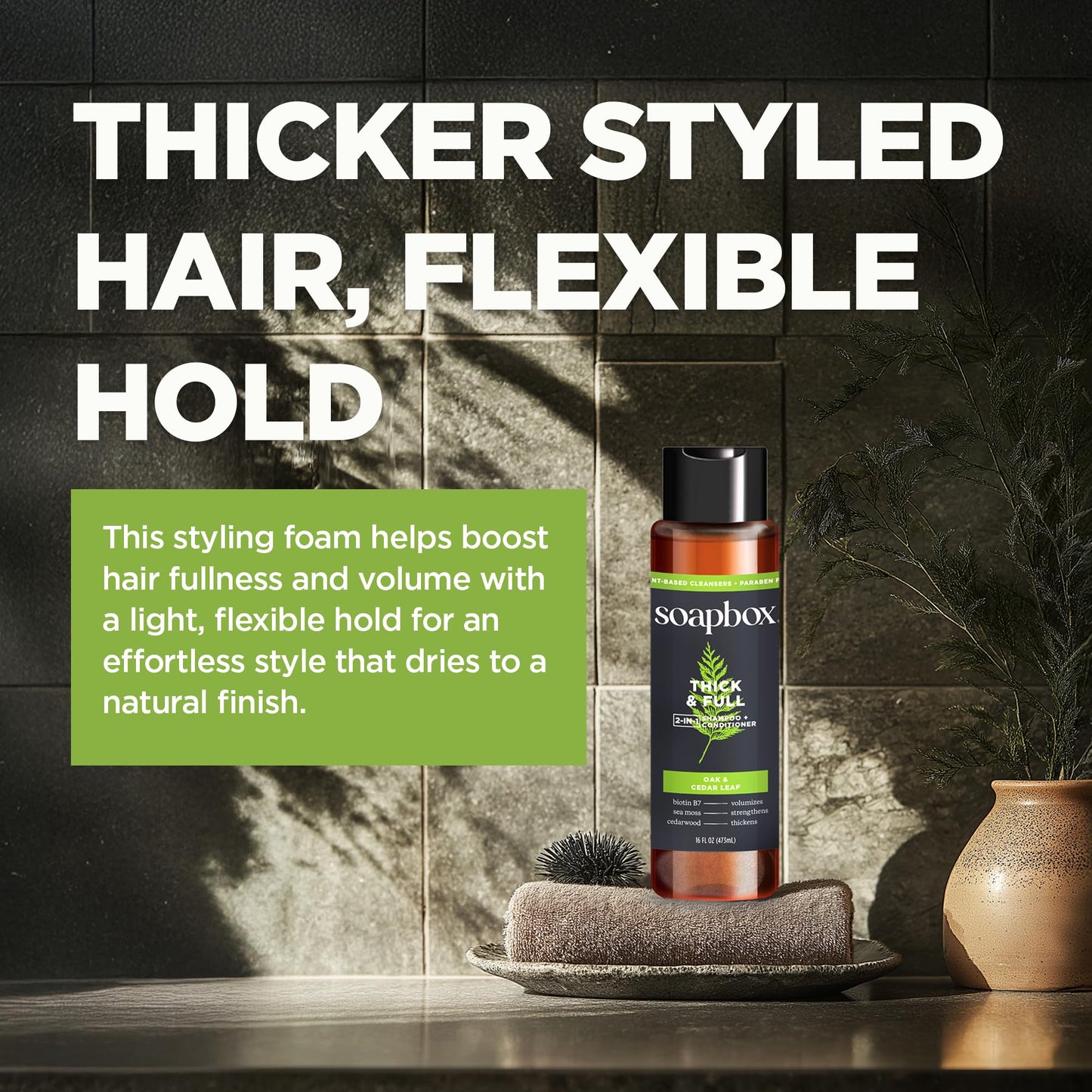 Soapbox Men's Thicken & Style Foaming Texturizer, Hair Looks Thicker, Fuller, & Volumized - Clean Ingredients Free of Harsh Chemicals, Sulfates