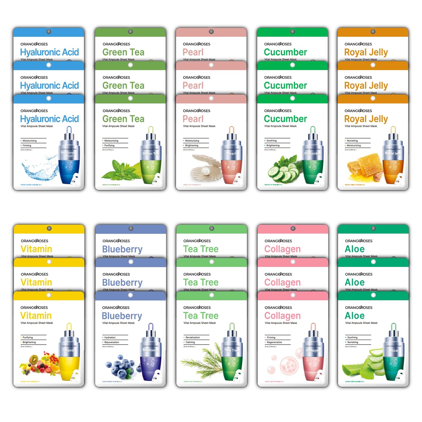 OBS Lab Orangeroses 30-Pc Sheet Mask Combo – Korean Facial Skincare for Moisturization, Wrinkle Care & Brightening | Simple & Effective Routine