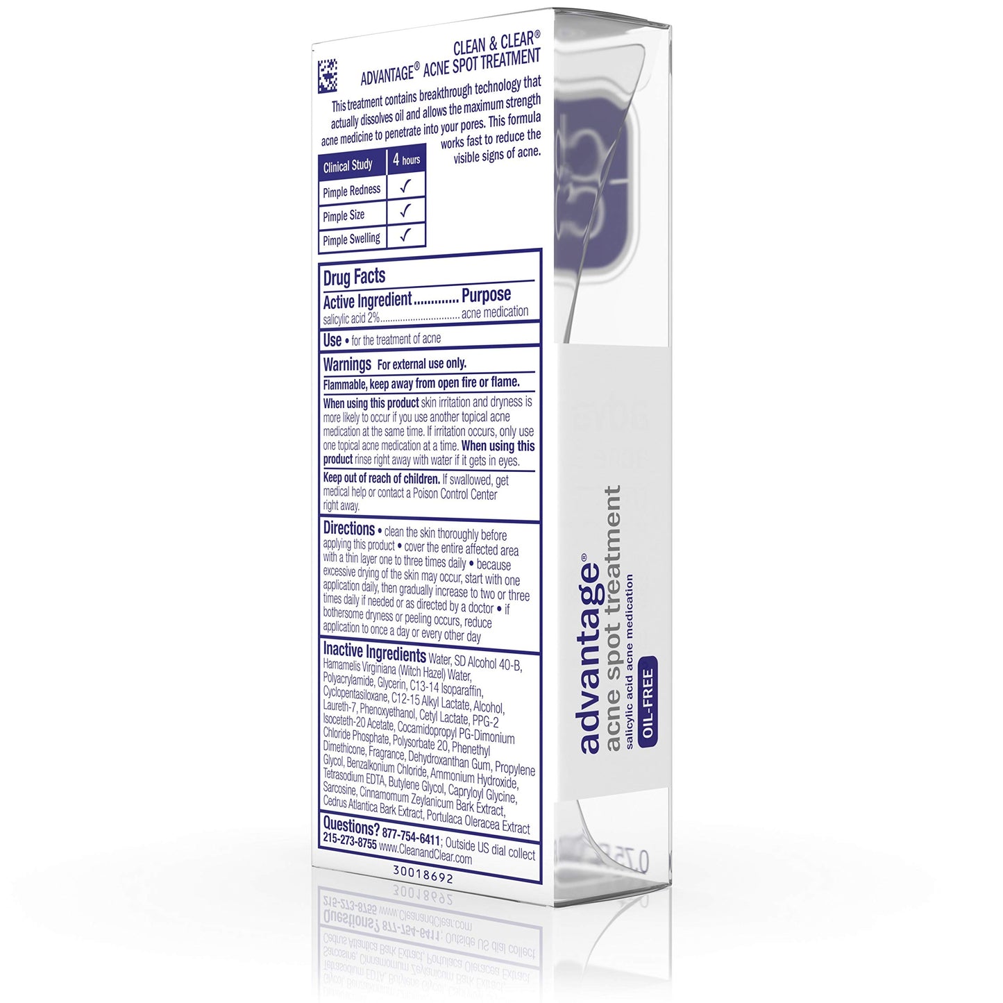 Clean & Clear Advantage Acne Spot Treatment, Oil Free Acne Treatment with Salicylic Acid, Witch Hazel, and BHA, Gel Pimple Cream for Adults and Teens